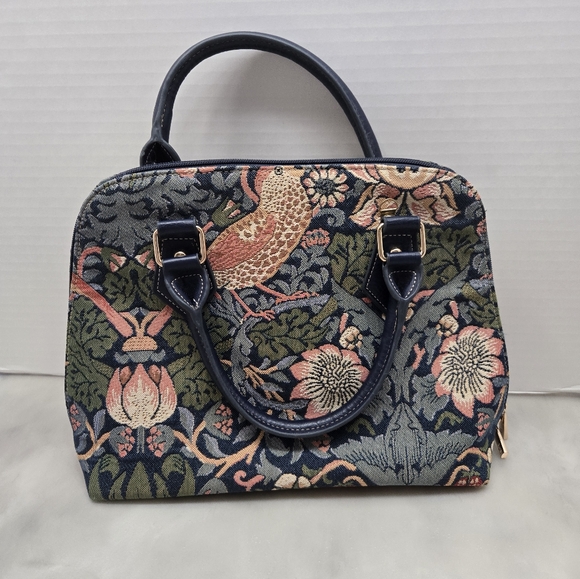Signare Handbags - Signare Strawberry Thief Blue Floral Tapestry Handbag- Multicolor Double Handles